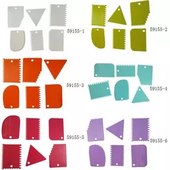 Цветной пластиковый трапециевидный полукруглый треугольный зубчатый скребок для крема для торта, 6 предметов 58g белый