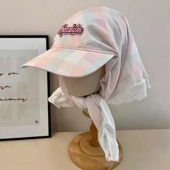 Цветной плед небольшой свежий головной убор весна и лето анти-ультрафиолетовый большой окружность головы показывает лицо небольшой платок шляпа модный M56-58cm синий