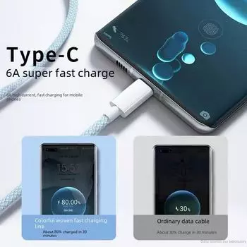 Цветной плетеный кабель USB-C для быстрой зарядки телефонов Android мощностью 120 Вт и силой тока 6 А 1 meter, 3A Android зелёный