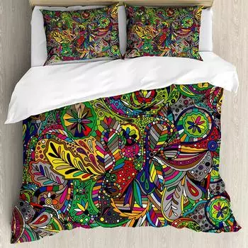 Цветной пододеяльник с забавными завитками, детализированными рисунками, запутанными, психоделическими, ботаническими, природными, королевскими, королевскими, полиэстеровыми одеялами 70x133cm 2pcs