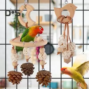 Цветной подвесной попугай, игрушка для обучения покусыванию и жеванию, ручная работа, качели для птиц из натурального дерева, подвесная музыкальная подвеска для попугая A