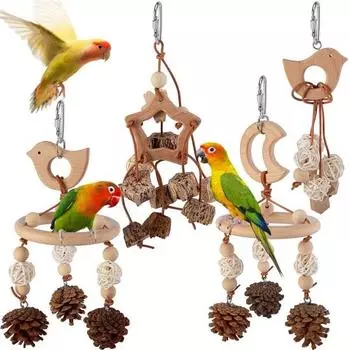 Цветной подвесной попугай, игрушка для обучения покусыванию и жеванию, ручная работа, качели для птиц из натурального дерева, подвесная музыкальная подвеска для попугая A