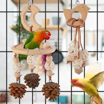 Цветной подвесной попугай, игрушка для обучения покусыванию и жеванию, ручная работа, качели для птиц из натурального дерева, подвесная музыкальная подвеска для попугая A