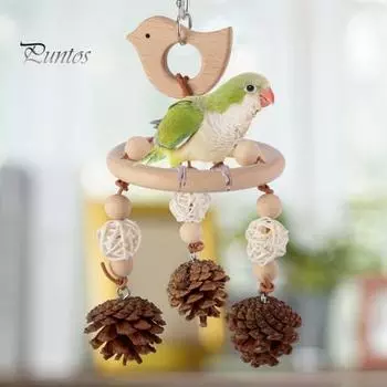 Цветной подвесной попугай, игрушка для обучения покусыванию и жеванию, ручная работа, качели для птиц из натурального дерева, подвесная музыкальная подвеска для попугая A
