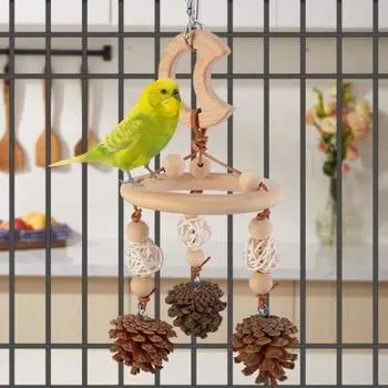 Цветной подвесной попугай, игрушка для обучения покусыванию и жеванию, ручная работа, качели для птиц из натурального дерева, подвесная музыкальная подвеска для попугая A
