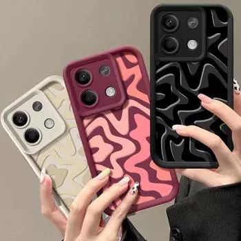 Цветной полосатый текстурированный чехол для телефона для Xiaomi 13T Pro 11T Poco F6 X6 Redmi Note 13 4G 12 11 Pro 10, мягкий противоударный защитный силиконовый чехол для объектива Redmi Note 13 4G чёрный