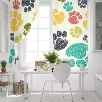 Цветной принт с собачьей лапой, плотные шторы на окнах, гостиная, шторы с высоким затемнением, декоративные элементы для дома, затемняющие шторы W55 X H120cm X 2&HOOK