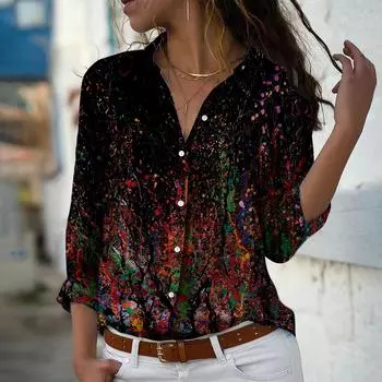 Цветной принт Tie Dyel Женская блузка весна-осень сорочка Femme офисная женская рубашка на пуговицах с отложным воротником XS розовый