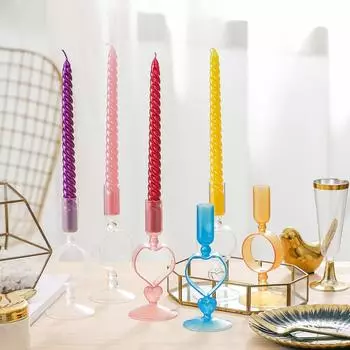 Цветной прозрачный стеклянный подсвечник Романтический подсвечник в форме сердца Круглый подсвечник Европейский серебряный