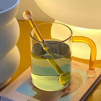 Цветной прозрачный стеклянный стакан для кофе, набор ложек для размешивания десерта, креативная молочная ложка с длинной ручкой, кухонная утварь, палочка для размешивания
