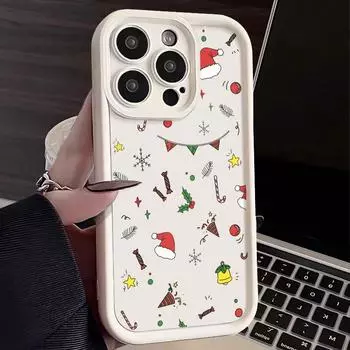 Цветной рождественский подарочный чехол для телефона iPhone 16 Pro Max 15 Plus 14 13 Pro 12 11 с милым рисунком в виде конфет, мягкий противоударный матовый чехол-бампер из ТПУ iPhone 16 чёрный