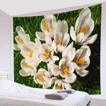 Цветной розовый желтый гобелен с хризантемой, настенный гобелен для спальни, романтическая весенняя эстетика, украшение для дома, гобелен 100x75cm