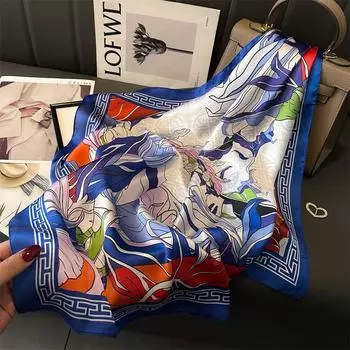 Цветной шелковый шарф с принтом, женский искусственный шелковый шарф, универсальный весенне-летний квадратный шарф, 70 см, декоративный солнцезащитный шарф, платок на голову 70 * 70Cm (1-3cm error)