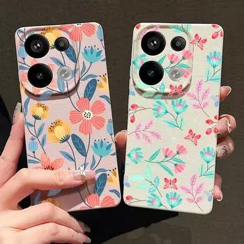 Цветной силиконовый мягкий чехол для телефона с цветочным узором для Xiaomi 13t Poco X6 M6 Pro Redmi Note 14 13 12 11 10 Pro, противоударный кожаный текстурный однотонный чехол Xiaomi 13T/13T Pro чёрный