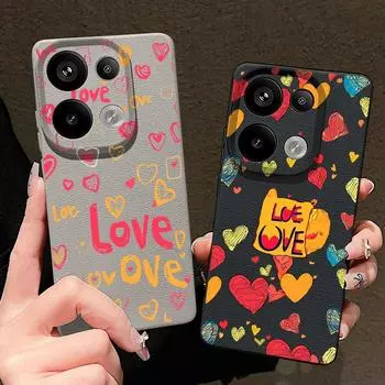 Цветной силиконовый мягкий чехол с рисунком сердец любви для Xiaomi 13t Poco X6 M6 Pro Redmi Note 14 13 12 11 10 Pro, противоударный кожаный текстурный однотонный чехол Redmi Note 14 Pro чёрный