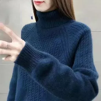 Цветной свитер из овечьей шерсти, женский пуловер с высоким воротом, осенне-зимний толстый теплый свободный свитер на основе кашемира S верблюд