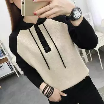 Цветной свитер с капюшоном, пуловер, свитер для женщин, осень и зима 2023, свободный и универсальный вязаный свитер, женский топ