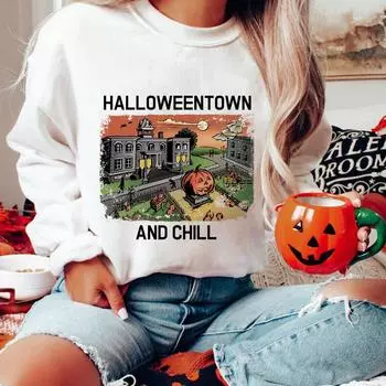 Цветной свитшот Halloweentown and Chill Spooky женский джемпер с длинными рукавами пуловеры на Хэллоуин S белый