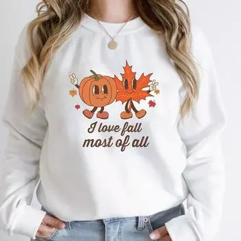 Цветной свитшот «Я люблю осень больше всего на свете», винтажный женский джемпер с длинными рукавами, осенние пуловеры с листьями тыквы S белый