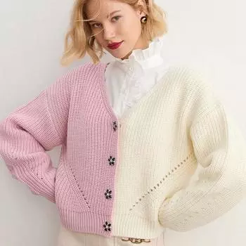 Цветной темпераментный вязаный кардиган, весна-осень, повседневный свитер на пуговицах с v-образным вырезом и длинными рукавами One Size чёрный