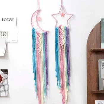 Цветной тканый гобелен, ловец снов, подвеска ручной работы, украшение на стену для дома, украшение со звездами и луной, подвесная ткань A (20*90cm)