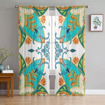 Цветной узор, модные декоративные элементы, прозрачные шторы для гостиной, тюль, занавеска для окна, спальня, кухня, вуаль, шторы 135W x 114H(cm)