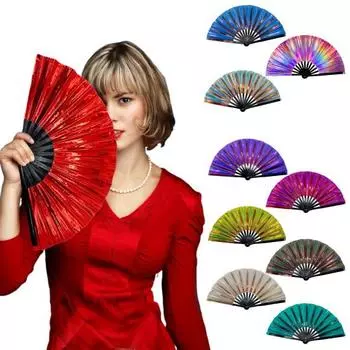 Цветной веер для кунг-фу, голографический складной веер из ПВХ, эргономичная ручка, плавное открытие и закрытие, производительный веер, народный веер