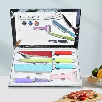 Цветной волнистый узор, нож из 6 предметов, кухонный нож из нержавеющей стали, подарочная коробка