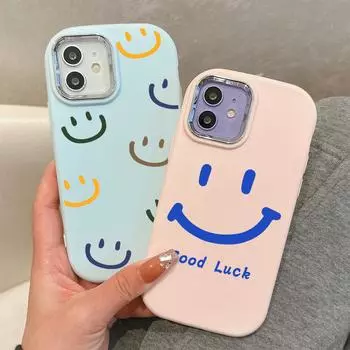 Цветной жидкий силиконовый чехол с улыбающимся лицом для Samsung Galaxy S24 S23 S22 S21 S20 FE Plus Ultra Note 20 10 A51 A52 A54 A73 Противоударный мягкий корпус Samsung S21 FE 5G синий