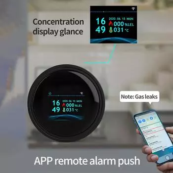 Цветной ЖК-экран, детектор утечки газа, WiFi, домашняя газовая сигнализация, Tuya Monitor, мини-детектор газа для дома, кухни, ванной комнаты, склада чёрный