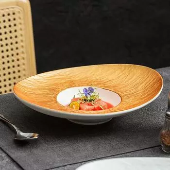 цветной золотой слиток соломенная шляпа тарелка западный ресторан десертная тарелка особой формы высококачественная керамическая посуда