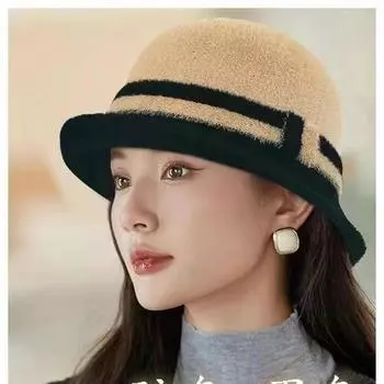 Цветные блоки корейская шляпа осень-зима из меха норки полосатые цветные панамы блокированные шляпы рыбака универсальная зимняя теплая шляпа-тазик модная универсальная M56-58cm