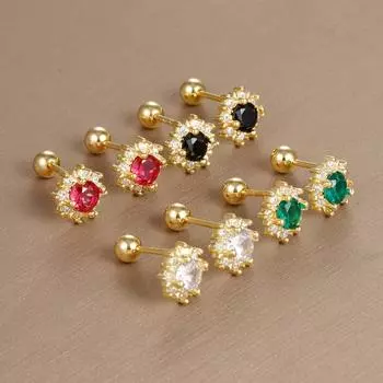 Цветные большие цирконовые романтические цветочные бусины, серьги-гвоздики для женщин, зеленые массивные серьги-гвоздики для пирсинга ушей, ювелирные изделия