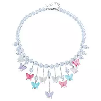 Цветные бусы Женское ожерелье с подвеской-бабочкой Темпераментная цепочка с кисточкой Пляжное женское ожерелье