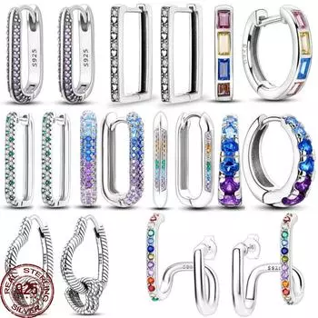 Цветные циркониевые ювелирные изделия, подвески, двойные серьги-кольца, серебряные 925 пробы, сверкающие серьги-гвоздики, свадебный подарок на годовщину помолвки