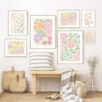 Цветные цветы Минималистский геометрический скандинавский холст Картина настенное искусство Плакаты Печать Абстрактные картины для гостиной Домашний декор 21cm30cm NoFrame