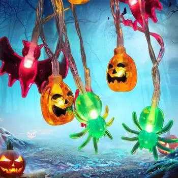 Цветные гирлянды на Хэллоуин, светодиодные 3D-гирлянды в виде тыквы и летучей мыши на батарейках с дистанционным таймером, водонепроницаемые гирлянды на Хэллоуин для помещений A 3m