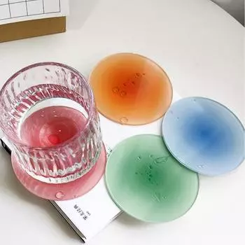 Цветные градиентные акриловые круглые подставки, утолщенные термостойкие полупрозрачные подставки для чашек, эстетическое украшение для журнального столика для девочек 9.5cm синий