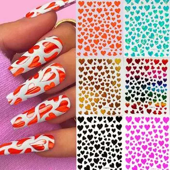 Цветные графические наклейки для ногтей своими руками Love Heart Nail Stickers Аксессуары для маникюра Украшения для ногтей красный