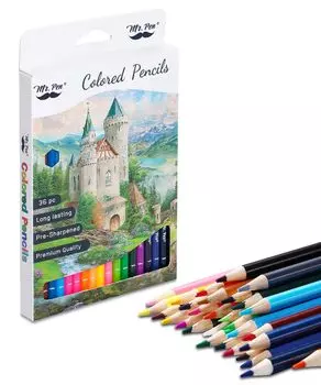 Цветные карандаши 36 шт. в упаковке. Мягкие цветные карандаши для взрослых и детей. Набор деревянных цветных карандашей Mr.. Ручка- &