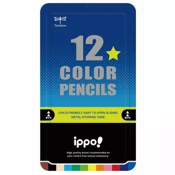 Цветные карандаши Tombow 12 цветов для учеников начальной школы Распечатать Синий иппо! (Раздвижная банка) CL-RRM0412C