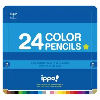 Цветные карандаши Tombow 24 цвета для учеников начальной школы, простые синие ippo! (Раздвижная банка) CL-RPM0424C