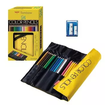 Цветные карандаши Tombow 24 цвета в футляре-роллере и компактном корпусе, в комплекте с мини-точилкой (Хранение света) MJ-CRNQ24CQAAZ