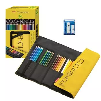Цветные карандаши Tombow 36 цветов в футляре-роллере и компактном корпусе, в комплекте с мини-точилкой (Хранение света) MJ-CRNQ36CQAAZ