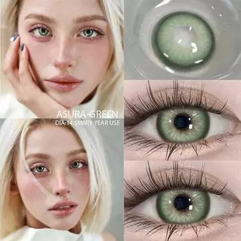 Цветные контактные линзы AMARA для глаз, голубые глаза, зеленые линзы, корейские модные серые линзы для больших глаз, линзы 14,5 мм, ежегодно, 2 шт./пара ASURA-GREEN