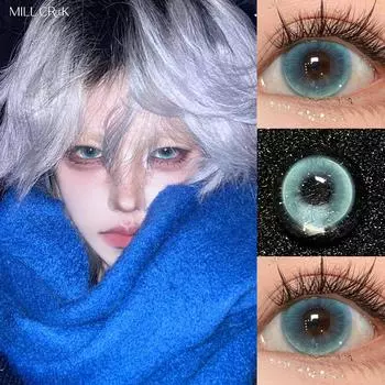 Цветные контактные линзы Mill Creek с классом зеленого и синего цвета, 14,5 мм, кошачьи глаза, новинка 2024 года, серия летних ансамблей для косплея, ежегодное использование, 2 шт., контактные линзы 0 аэро