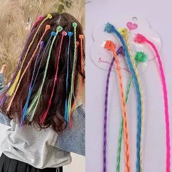 Цветные косички для наращивания волос с заколками для волос Радужные аксессуары для девочек Косички для плетения парики Ha M5R2 straight-6pcs