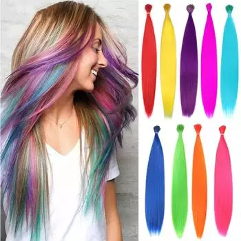 Цветные накладные волосы, 16-дюймовые накладные волосы, подходят для женщин и девочек, бесшовные накладные волосы для парика One Size циан