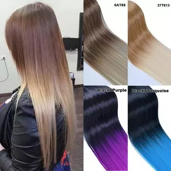 Цветные накладные волосы Ombre Color One Piece без зажимов Hairpiece Длинные прямые волосы