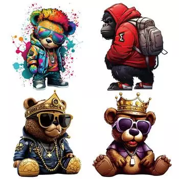 Цветные наклейки с медведями, нашивка, популярная уличная культура, моющаяся одежда, украшение, аксессуар «сделай сам», принт на футболке, термоклеевые нашивки